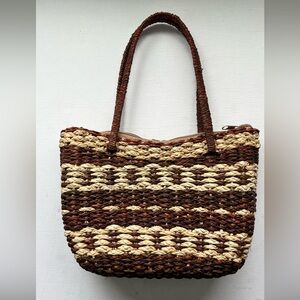 Woven Straw Small Handbag Brown Tan Boho Beach Summer Basket Purse